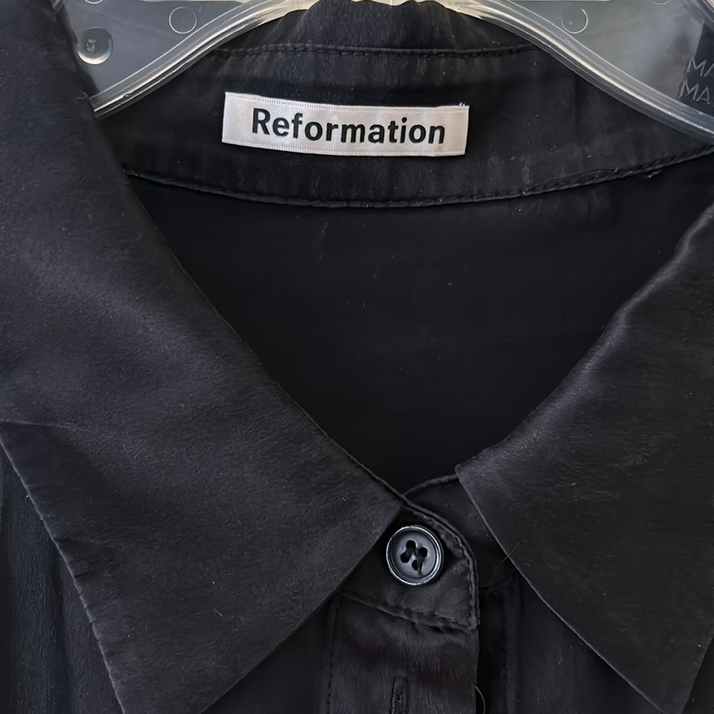 Reformation Silk Black Button Front Top - Picture 5 of 7